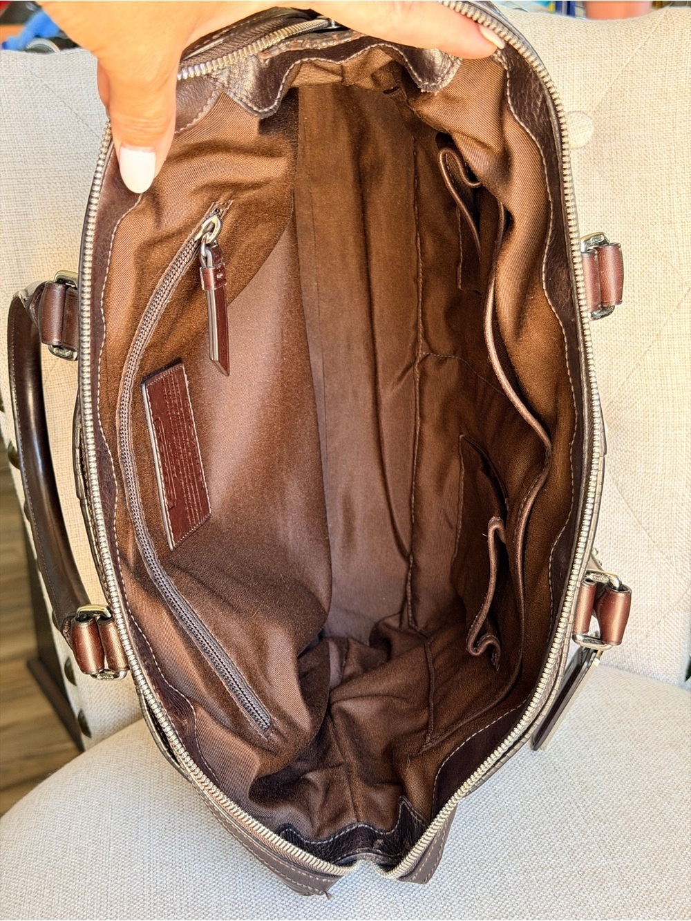 COACH Brown C Logo Stamped Leather Briefcase Laptop Business Shoulder Bag 70251 - Picture 7 of 13